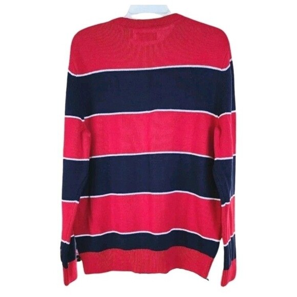 CHAPS Red Navy Stripe Cotton Crewneck Sweater Men's Large - Picture 2 of 6
